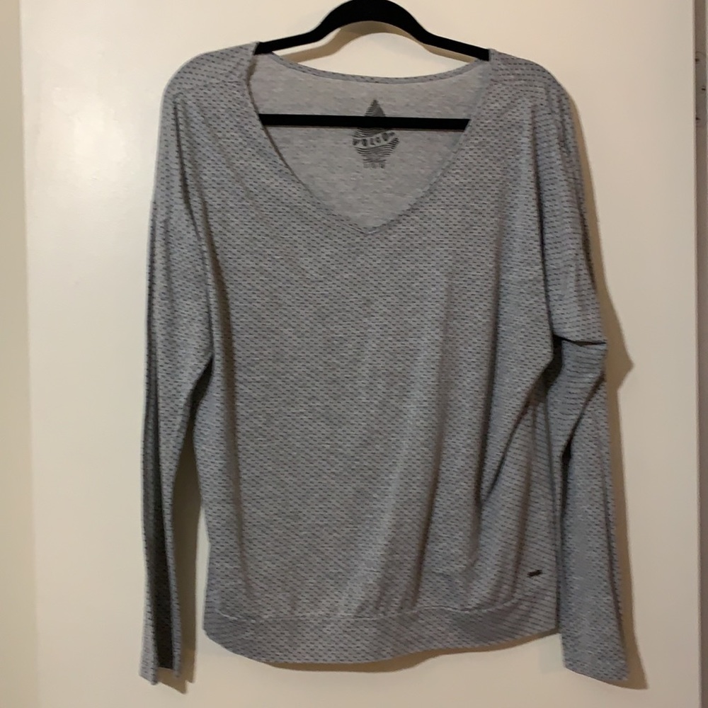 Volcom Long Sleeve Gray Top with Black Polka Dots